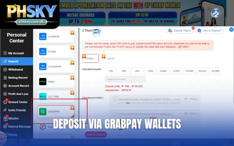 Deposit via Grabpay wallets