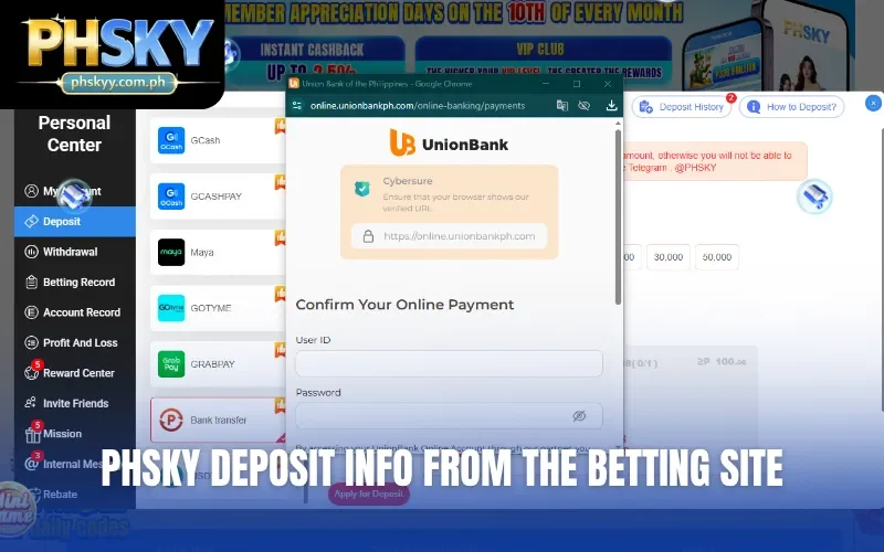 PHSKY deposit info from the betting site