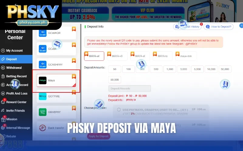 PHSKY deposit via Maya