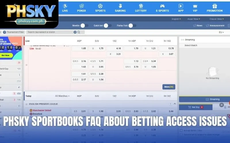 PHSKY sportbooks FAQ about betting access issues