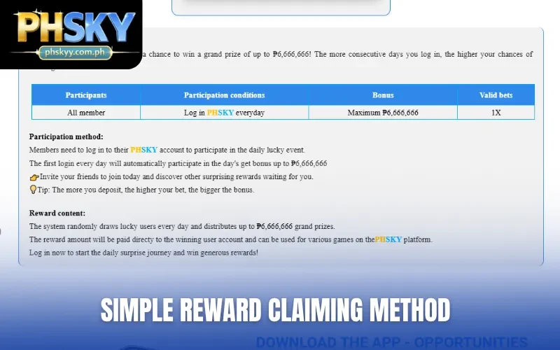 Simple reward claiming method