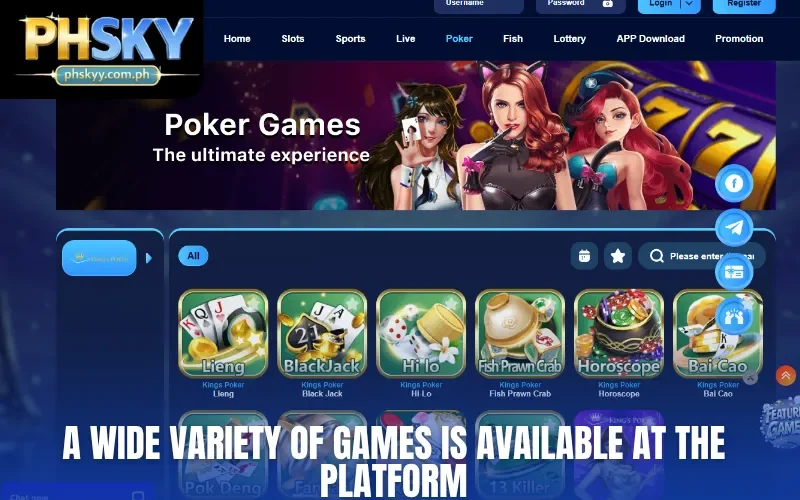 A wide variety of games is available at the platform