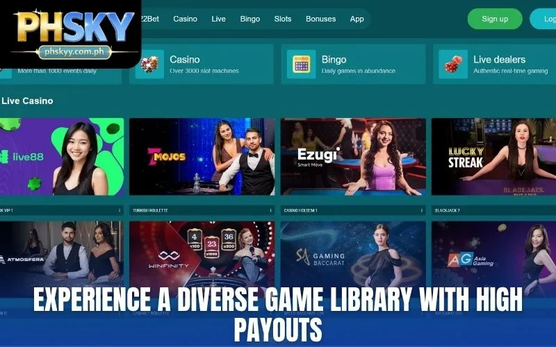 Experience a diverse game library with high payouts