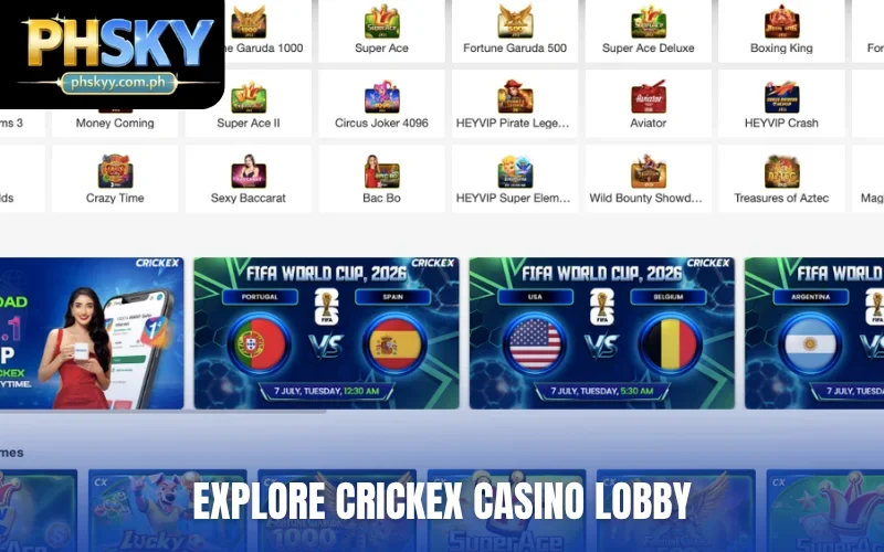 Explore Crickex casino lobby