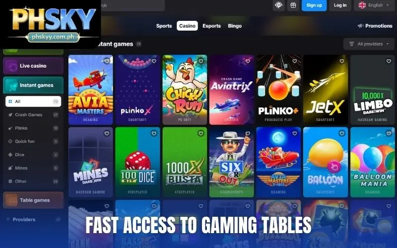 Fast access to gaming tables
