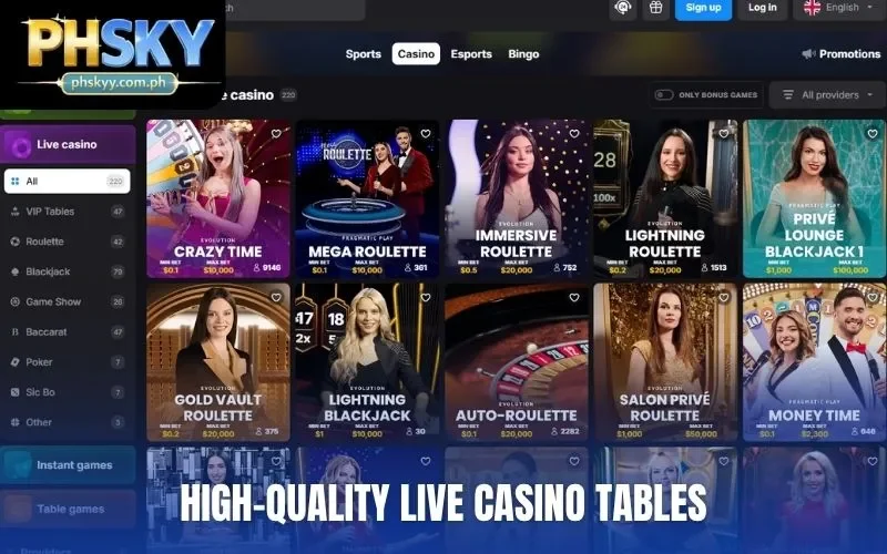 High-quality live casino tables