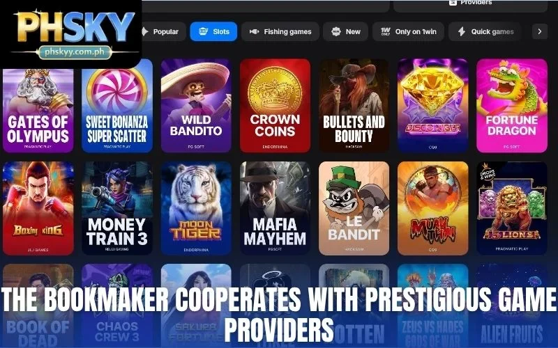The bookmaker cooperates with prestigious game providers