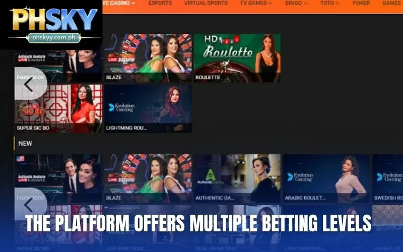 The platform offers multiple betting levels