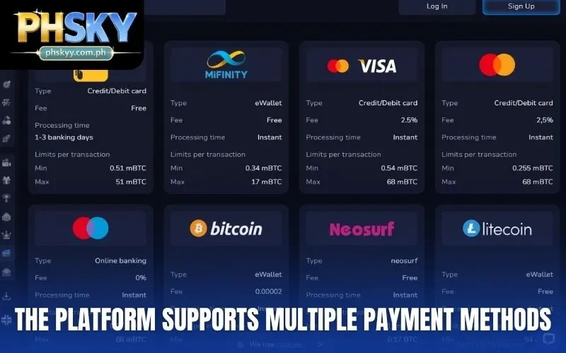 The platform supports multiple payment methods